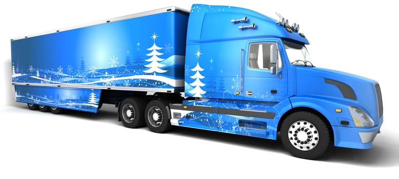 3D render of Christmas American semi trucks