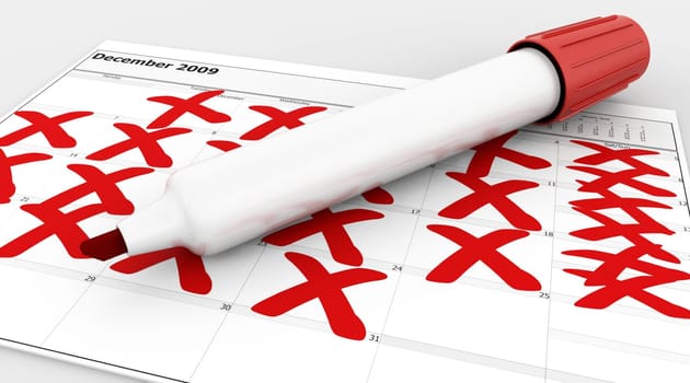 3D render of a marker marking the date on a calender