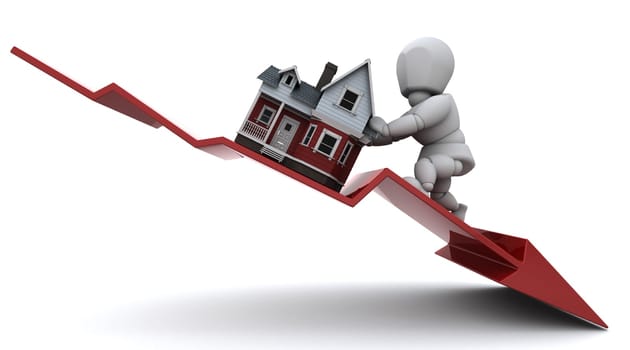 3D render of a Graph Depicting Declining Property Prices