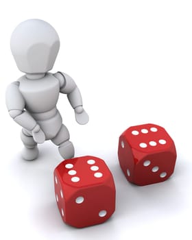 3D render of a man with casino dice
