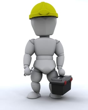 3D Render of a Construction Worker and Tools
