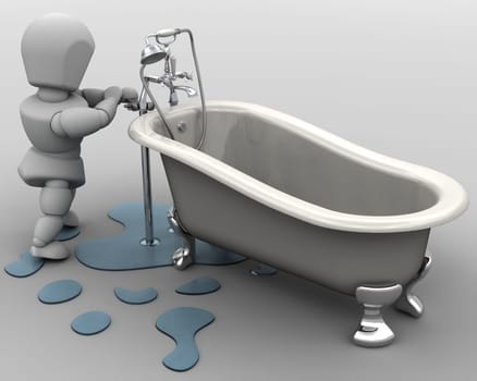 3D render of a plumber fixing a leak