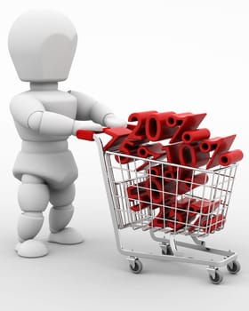 3D render of a man shopping in the new year sale