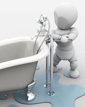 3D render of a plumber fixing a leak