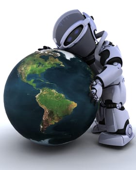 3D render of a robot embracing earth