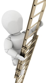 3D render of a man climbing a ladder to achieve success