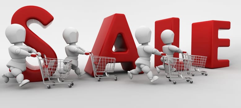 3D render of people shopping in the new year sale