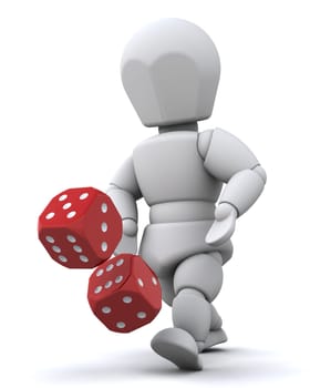 3D render of a man with casino dice