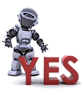 3D render of a robot with a yes sign