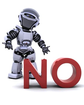 3D render of a robot with a no sign