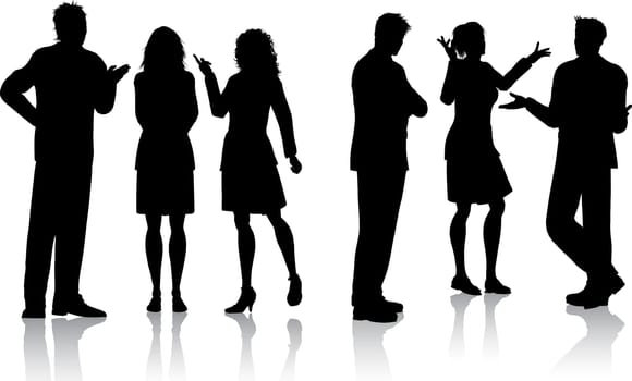 Silhouettes of business people having conversations
