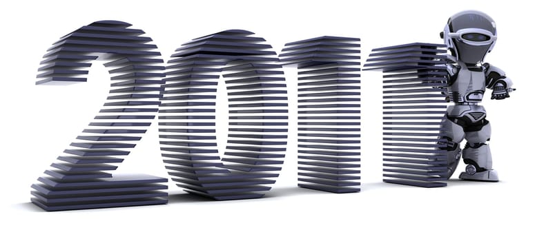 3D render of a Robot presenting 2011 for new year