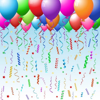 Party background with balloons, confetti and streamers