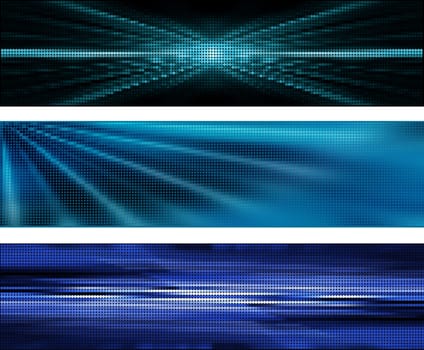 Three different dynamic styled backgrounds in shades of blue