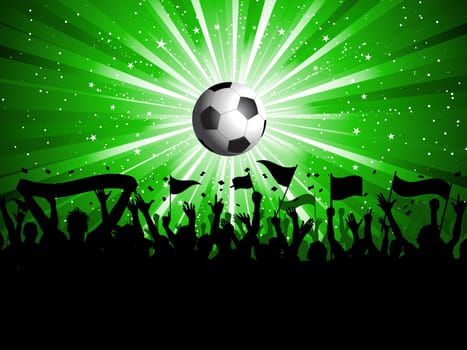 Football background with crowd holding banners and flags