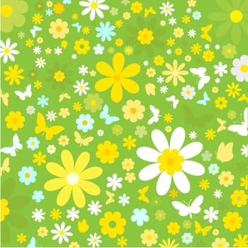 Decorative background of flowers and butterflies