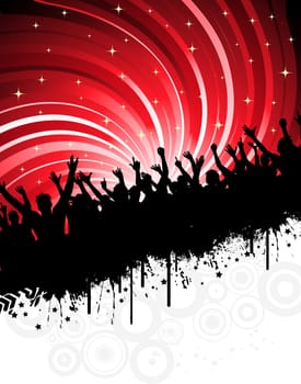 Silhouette of an excited audience on a grunge background