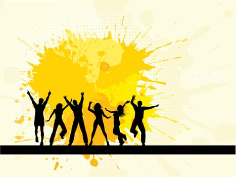 Silhouettes of people dancing on a grunge background