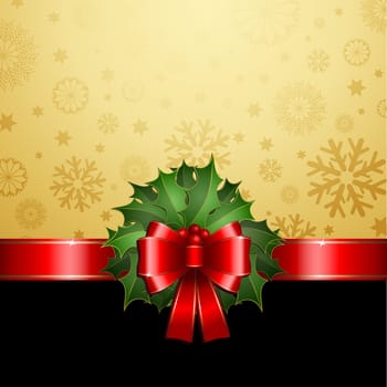 Decorative Christmas background with red bow and holly
