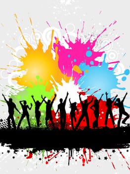 Silhouettes of people dancing on a grunge background