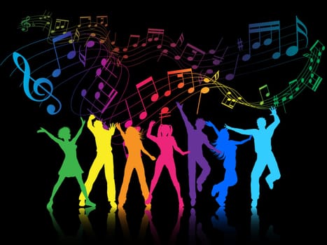A colourful party background with people dancing