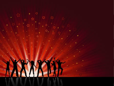 Silhouettes of people dancing on a starry background