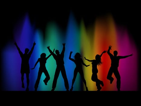 Silhouettes of people dancing on abstract background