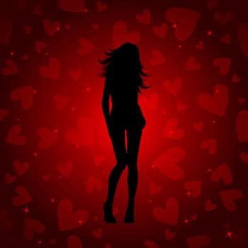 Silhouette of a sexy female on a heart background