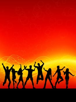 Silhouettes of people dancing on an abstract background