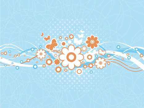 Abstract spring themed background with butterflies and flowers