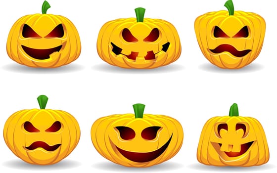 A collection of spooky Halloween pumpkins