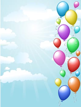 Colourful balloons floating in a sunny blue sky