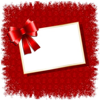 Christmas background with red bow and blank gift card