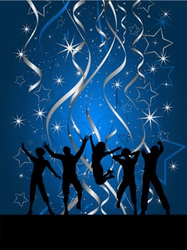 Silhouettes of people dancing on a Christmas background