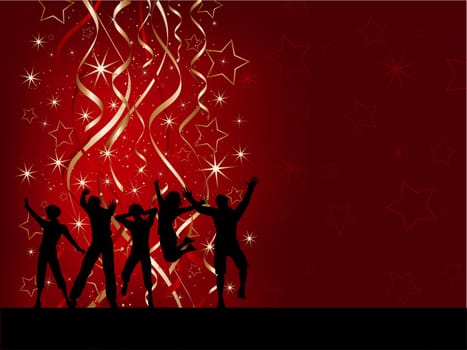 Silhouettes of people dancing on a Christmas background