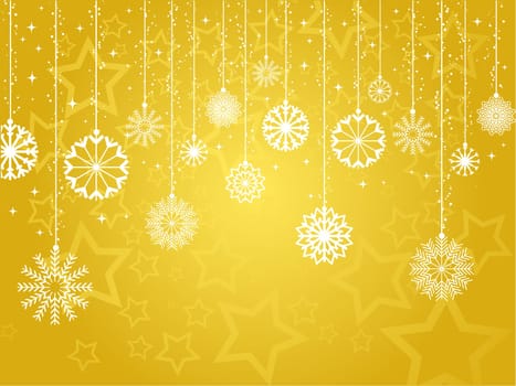 Golden background of hanging snowflakes