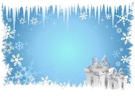 Christmas background with icicles and gifts