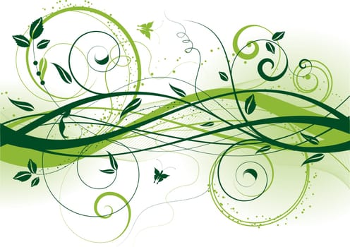 Decorative abstract background with floral elements and butterflies