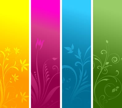 Decorative floral panels in four bright colours