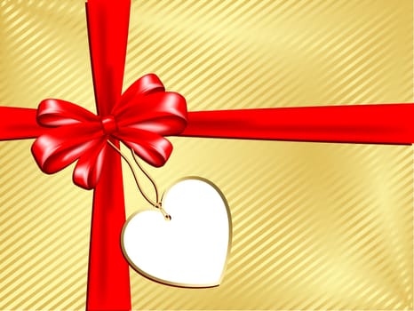 Gold gift background with ribbon and label