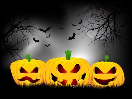 Spooky Halloween background with evil pumpkins