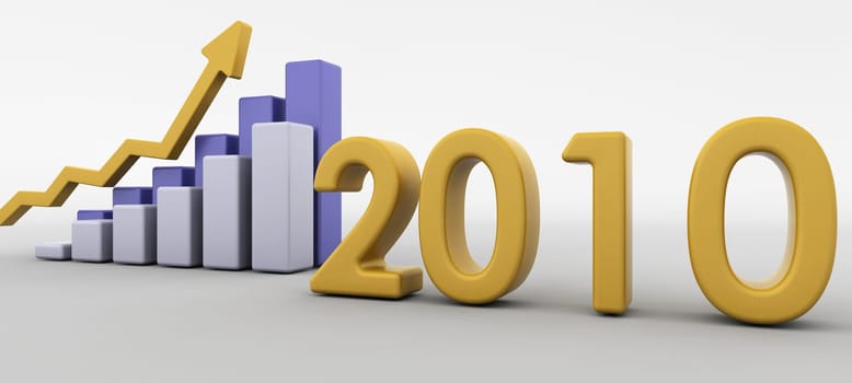 3D render of a graph indicating economic recovery in 2010