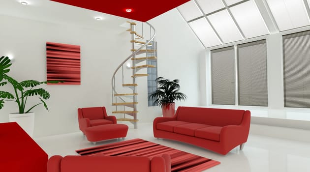 3D render of a Contemporary interior living space