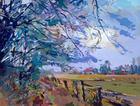 Landscape study painted on wooden panel