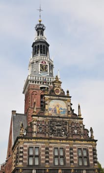 Waag or weighing-house detail in Alkmaar (Netherlands).The building was originally a chapel (built around 1390), and now Cheese Museum.