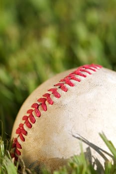 A close up of a baseball for a sports game