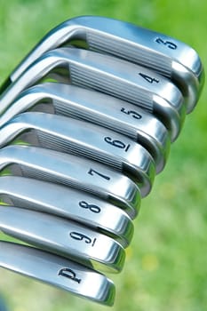 A brand new set of golf club irons