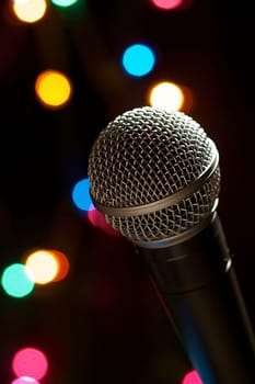On stage microphone of a popular artist with spot lights