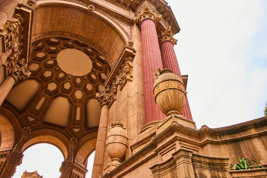 Image of Ancient Roman architecture with open rotunda upward view at Palace of Fine Arts