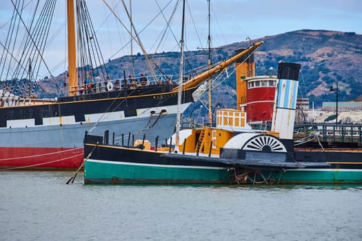 Image of Eppleton Hall and Balclutha ships docked at Hyde St Pier